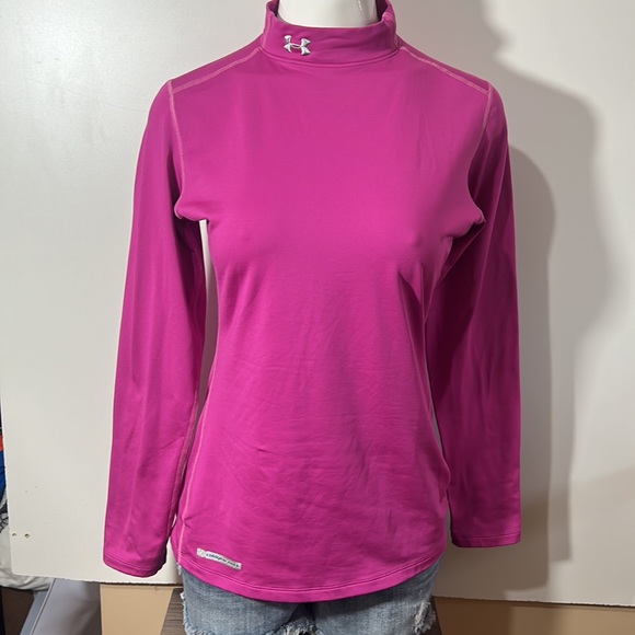 UNDER ARMOUR WOMENS COLDGEAR COMPRESSION MOCK TOP DARK PINK SIZE LARGE - Picture 2 of 4